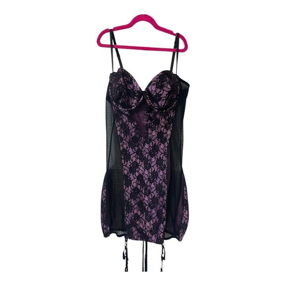 Seduction Purple Lilac/Black Lace-up Back Mesh Corset XL - Picture 1 of 8